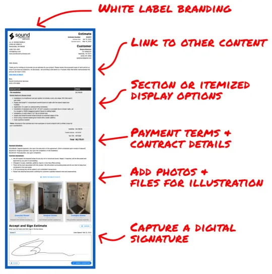 Projul construction estimating software showing a detailed project estimate