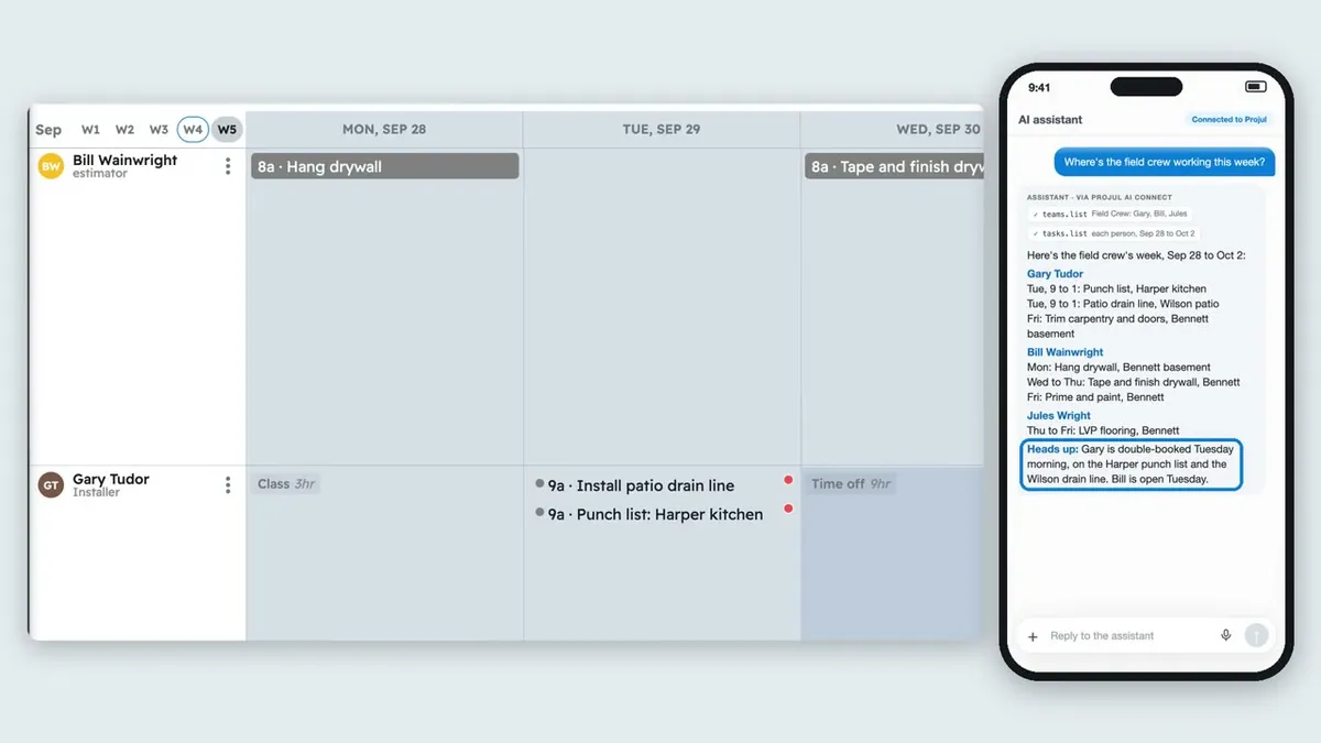 Play video: check the week ahead and catch a double booking in Projul
