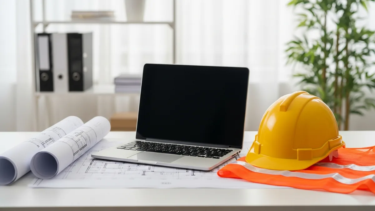 Construction professional managing invoices on a computer