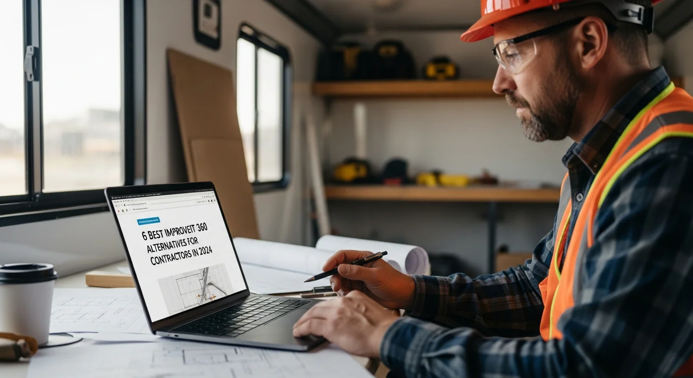 Contractor comparing improveit 360 alternatives on a laptop