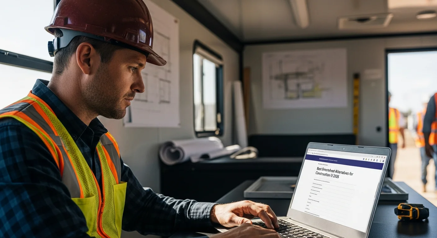 Construction contractor reviewing project management software alternatives to Smartsheet on a tablet