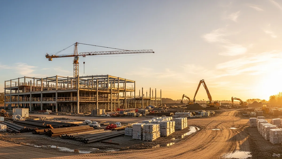 Contractor reviewing clean room construction plans on a job site