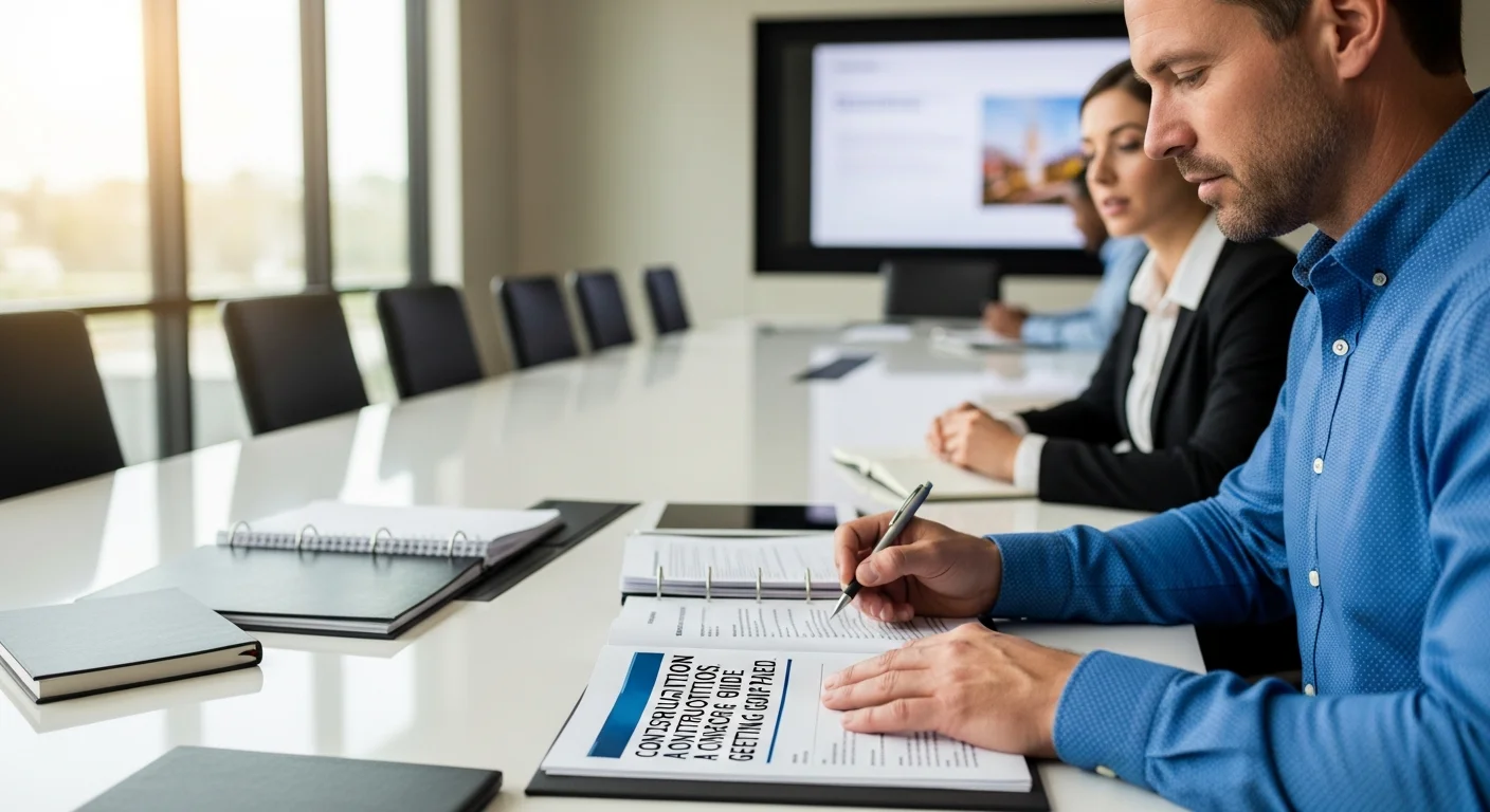 Contractor reviewing unpaid invoices at a desk