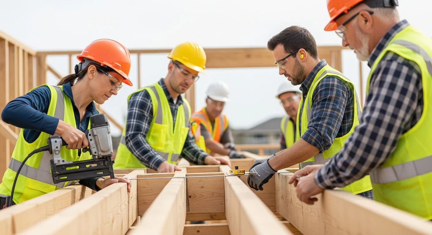 Construction crew working together on a job site