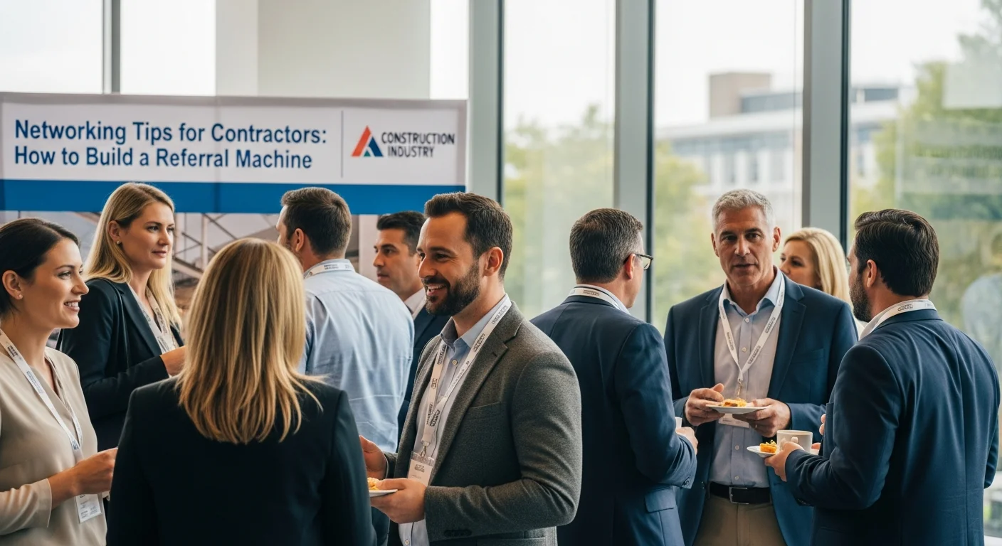 Contractors shaking hands at a construction industry networking event