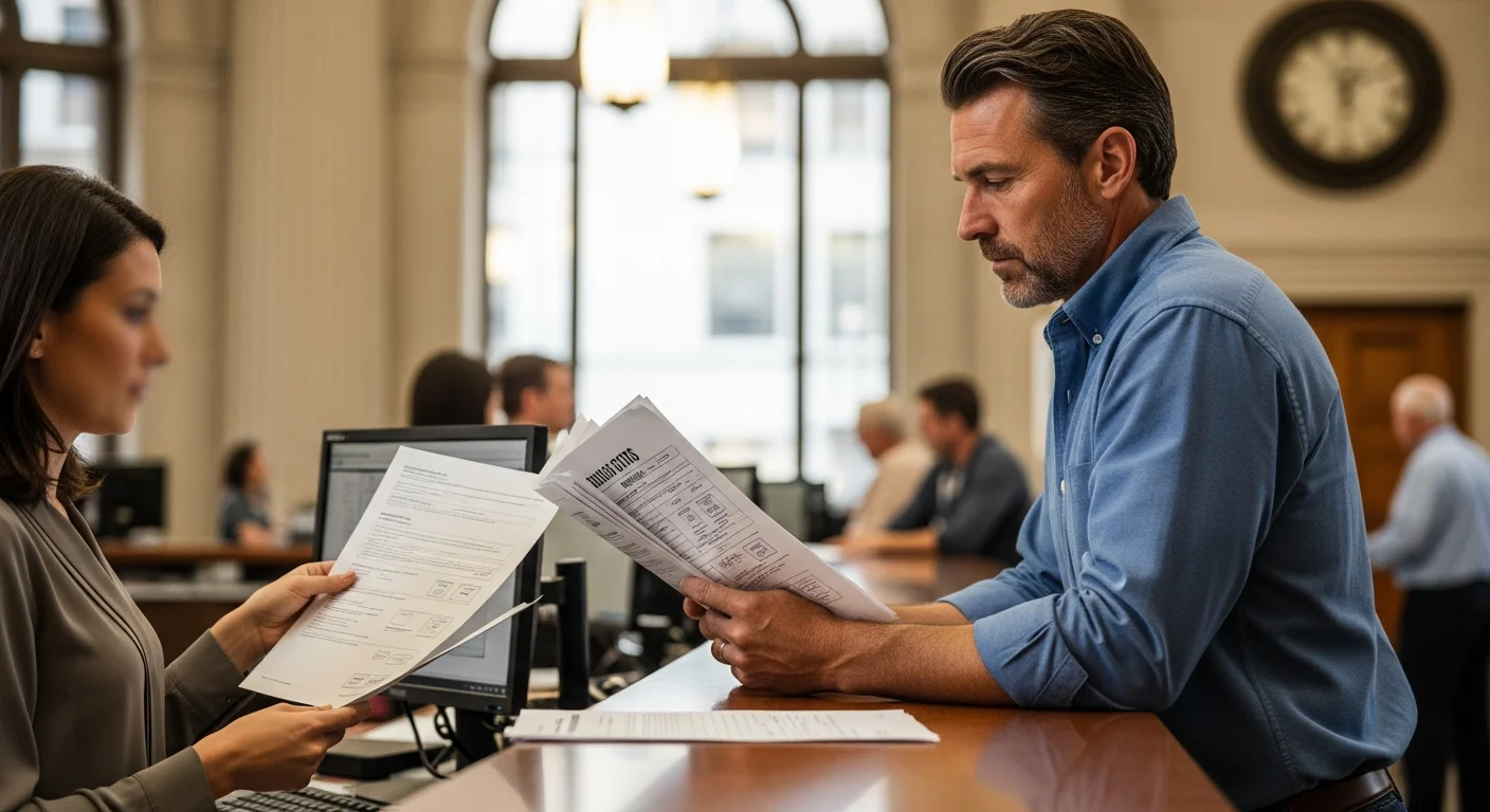Contractor reviewing construction permit documents at a job site
