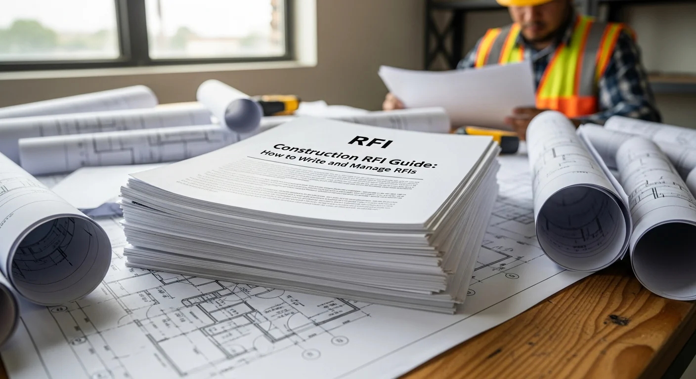 Construction contractor reviewing RFI documents on a job site