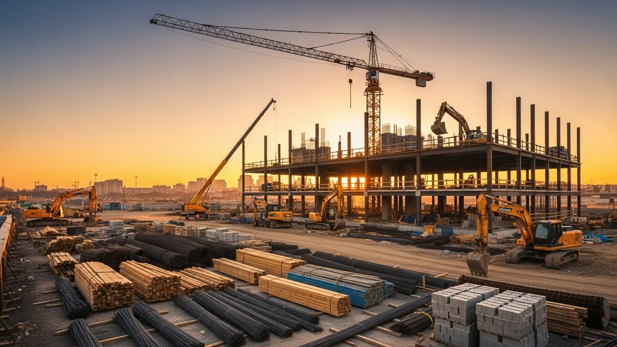 Construction scaffolding on a commercial building project