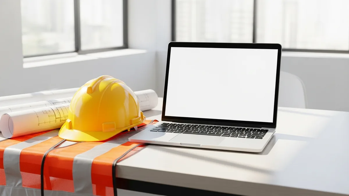 Contractors on a construction site. One is on the phone while looking at a tablet.