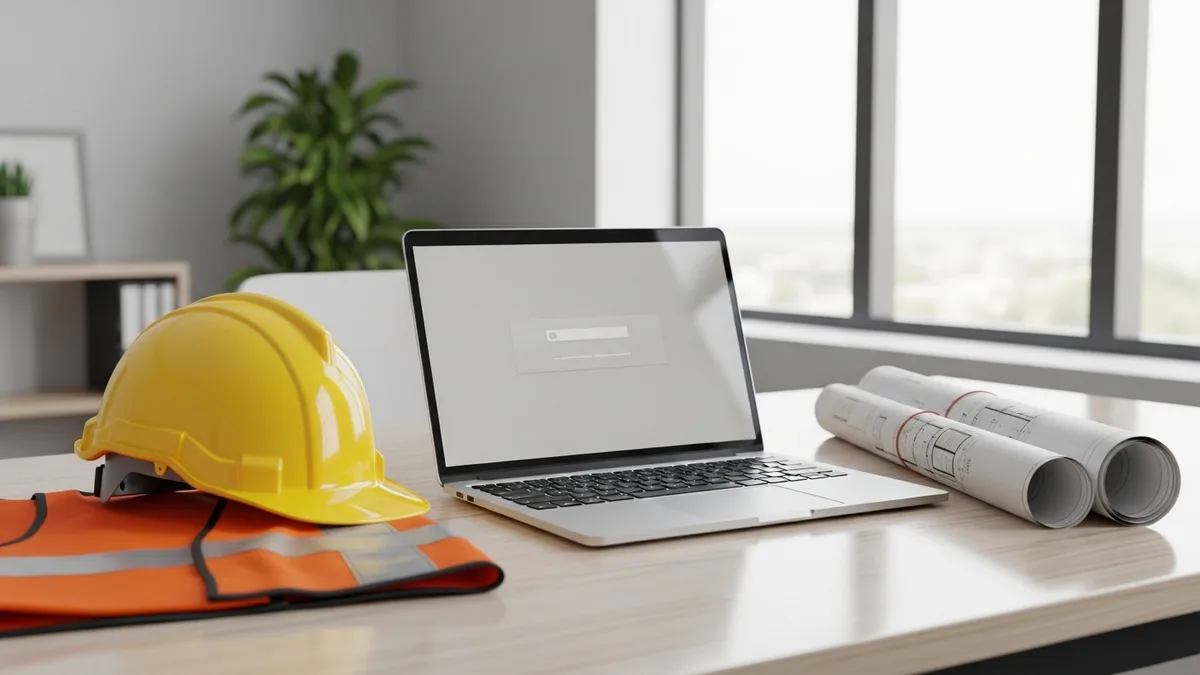 Two contractors on a job site smiling and looking at the viewer