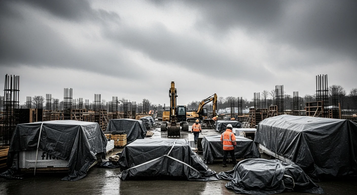 Construction crew working on a job site during winter with snow on the ground