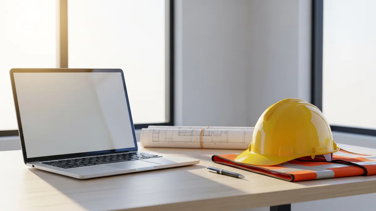 Contractor on job site using a construction management app on his phone.