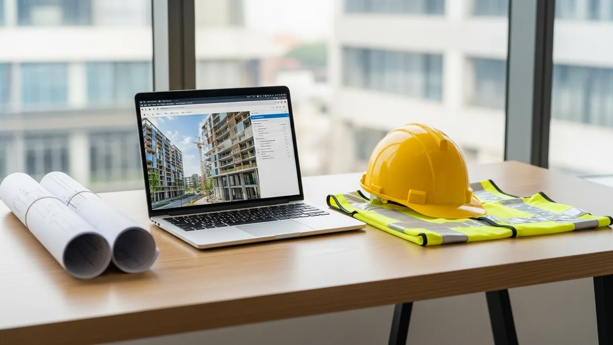 Finishing painting decorating work foreman builder supervisor in hardhat showing young woman homeowner renovation plan standing in empty house or apartment with ladder and plaster bucket in background