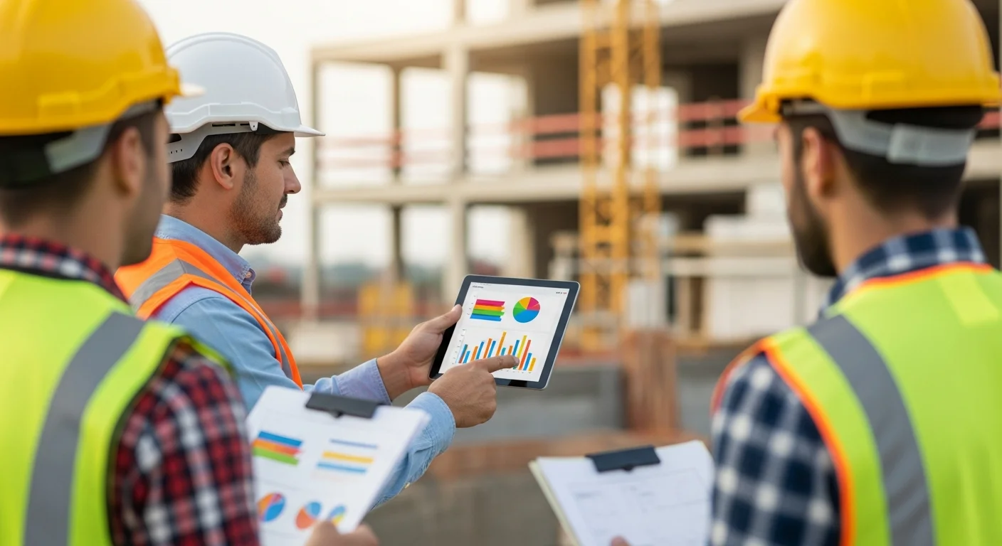 Construction crew using mobile software on a jobsite