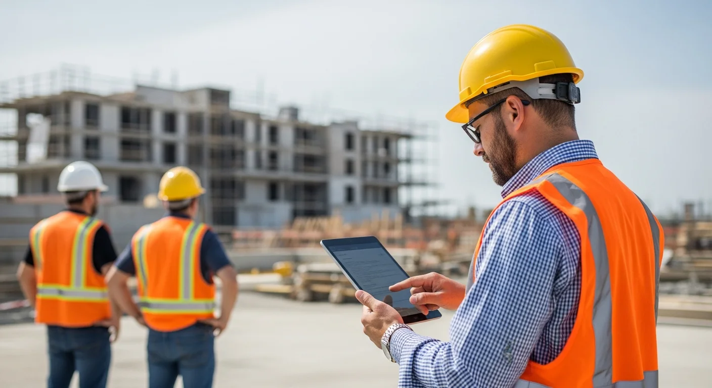 Construction crew working together on a commercial job site