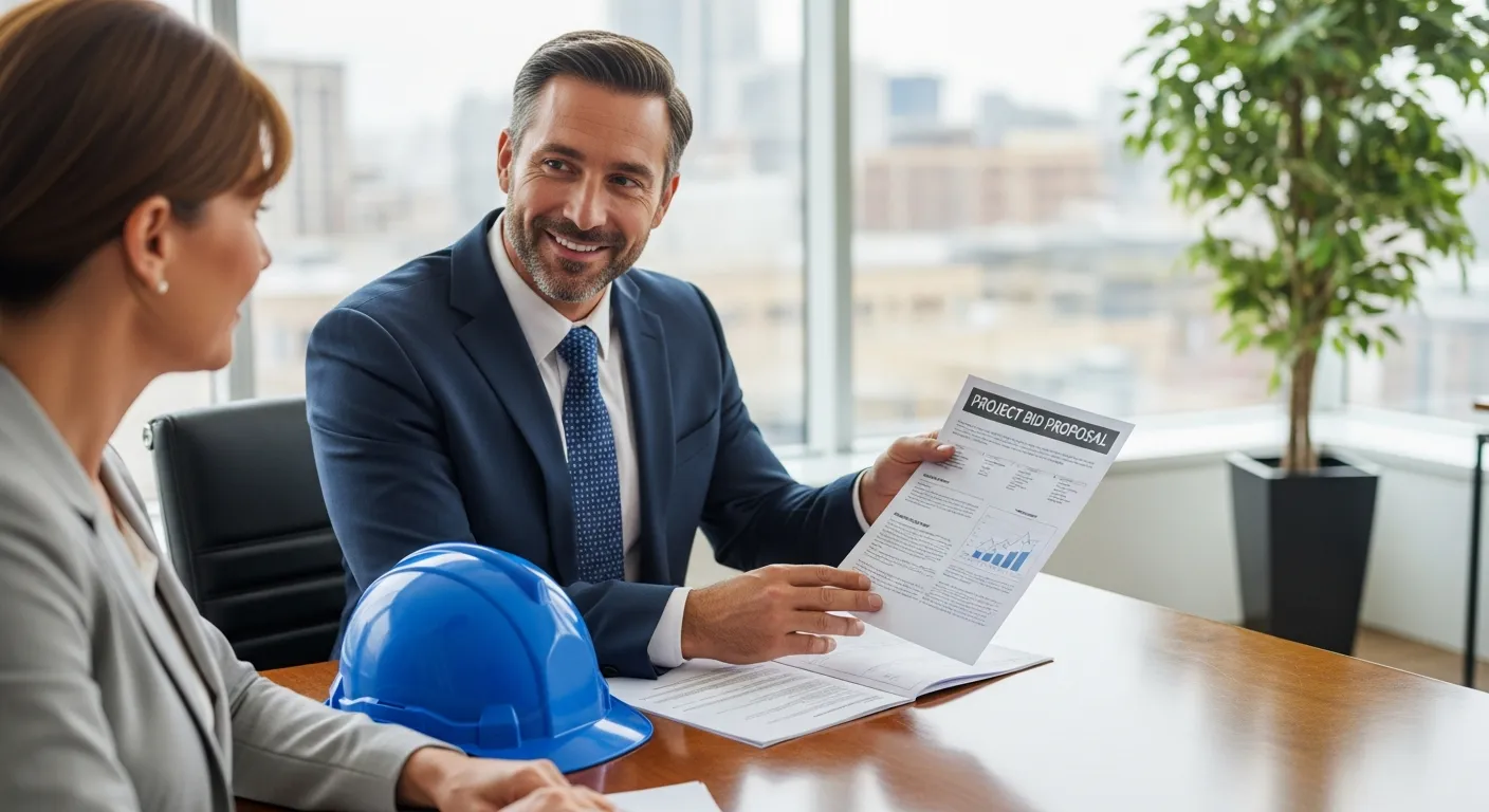 Construction contractor presenting a bid proposal to a client