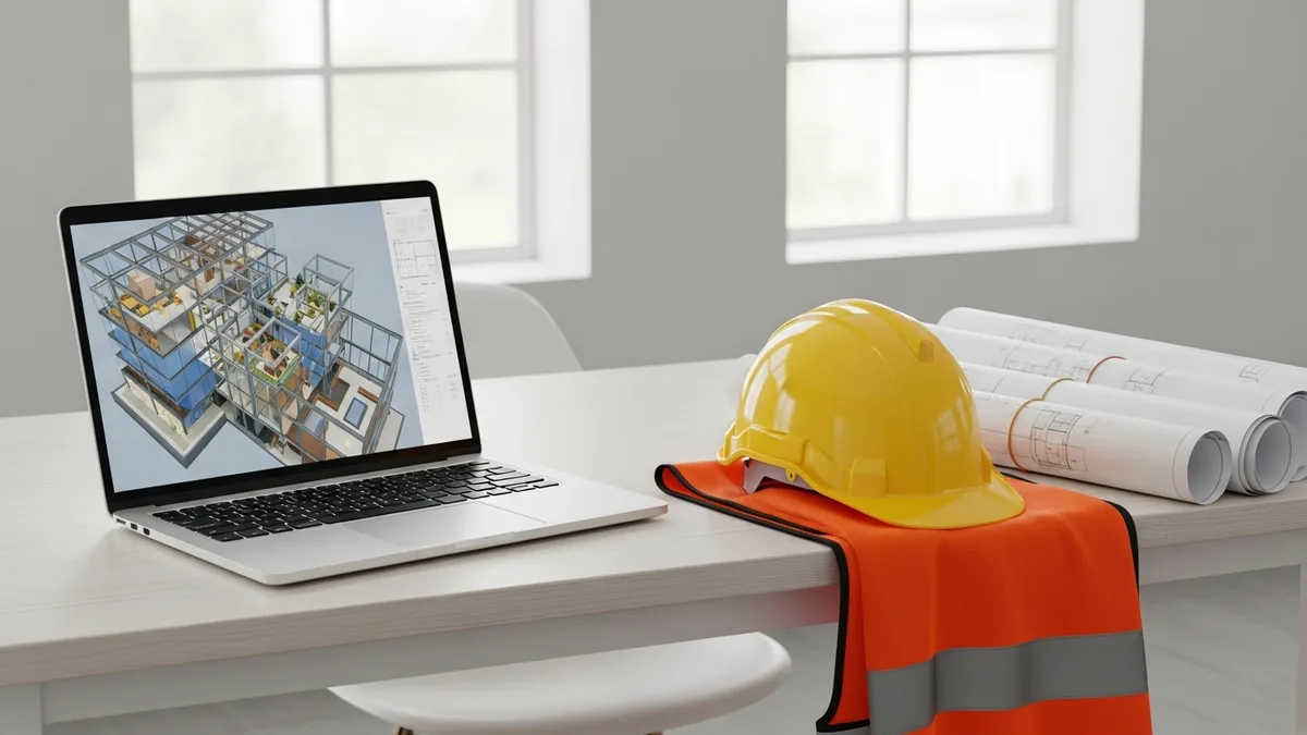 Professional construction worker hands in work gloves using angle grinder to cut metal rod at building site. Close up shot of contractor cutting iron stick on a ladder with glowing sparks.