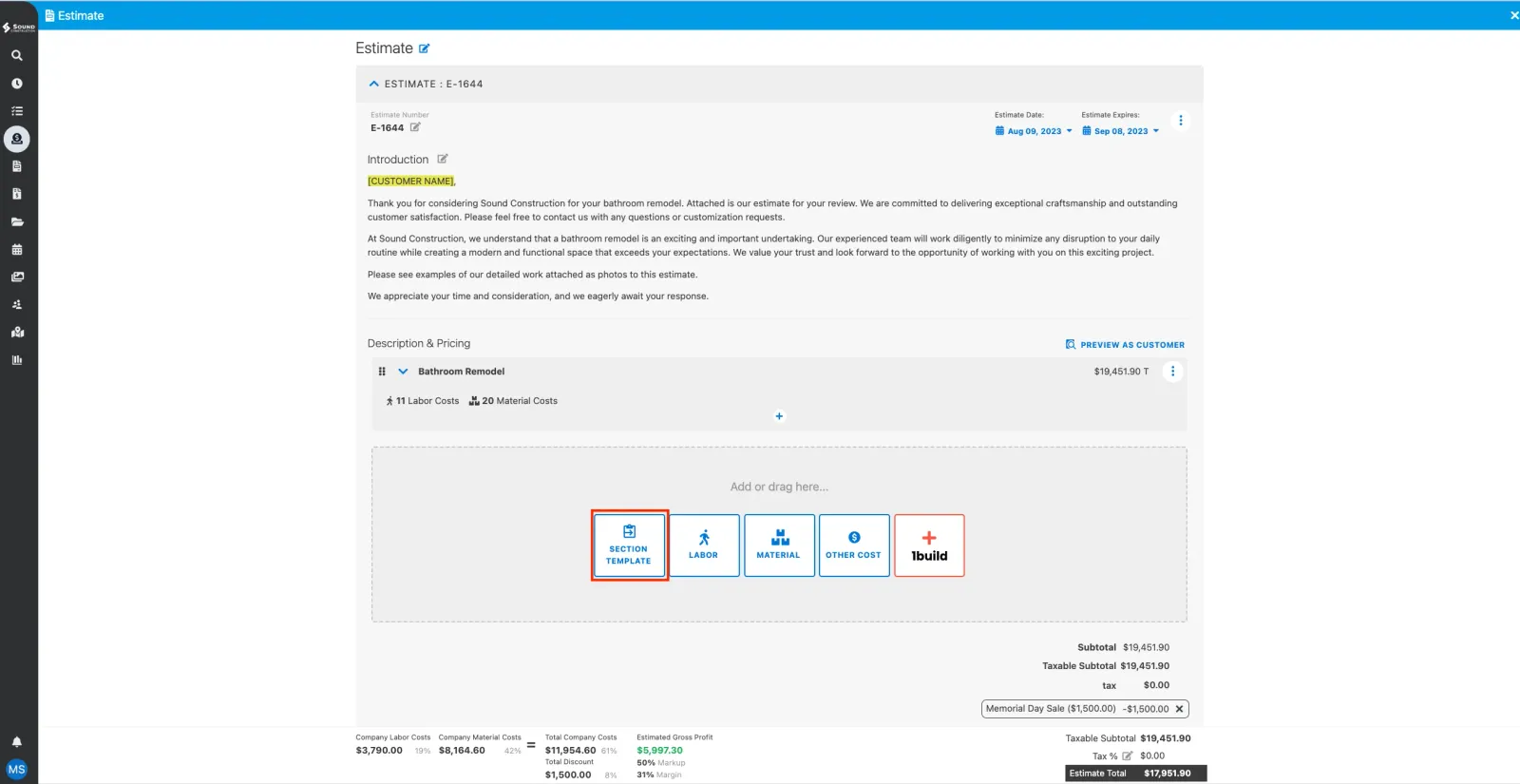 Adding section templates