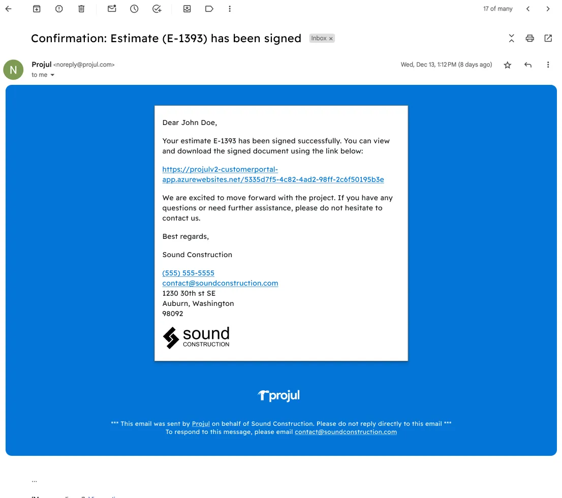 Blog illustration: Sending estimate email example