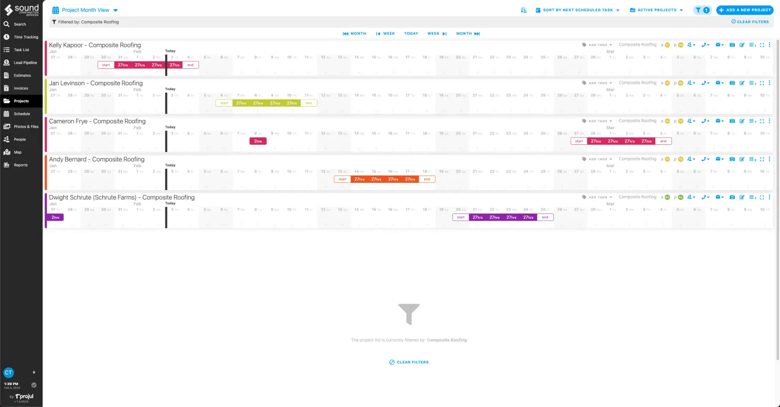 Projul demo of tools includes crew management software