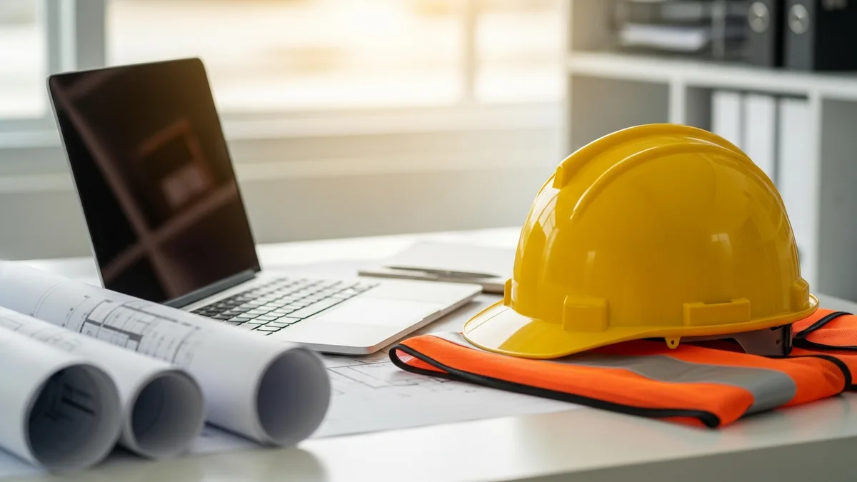 Contractor using a tablet on the job site.