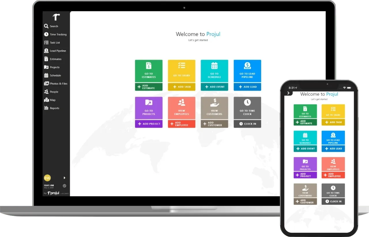 Projul construction management software on laptop and phone