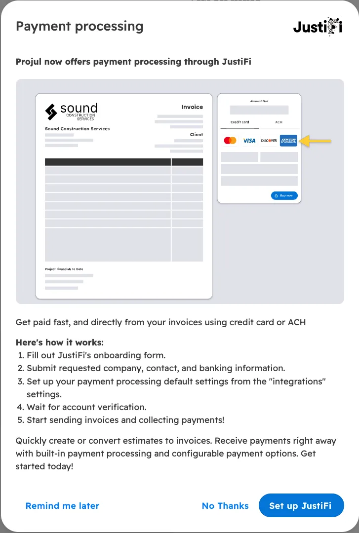 Justifi integration prompt