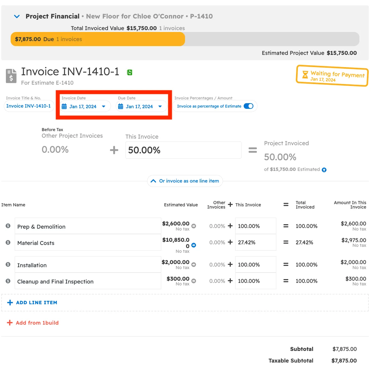 Edit Invoices in Projul