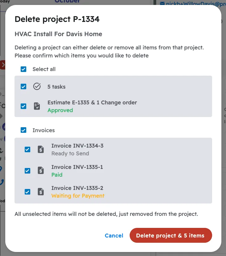 Deleting project details