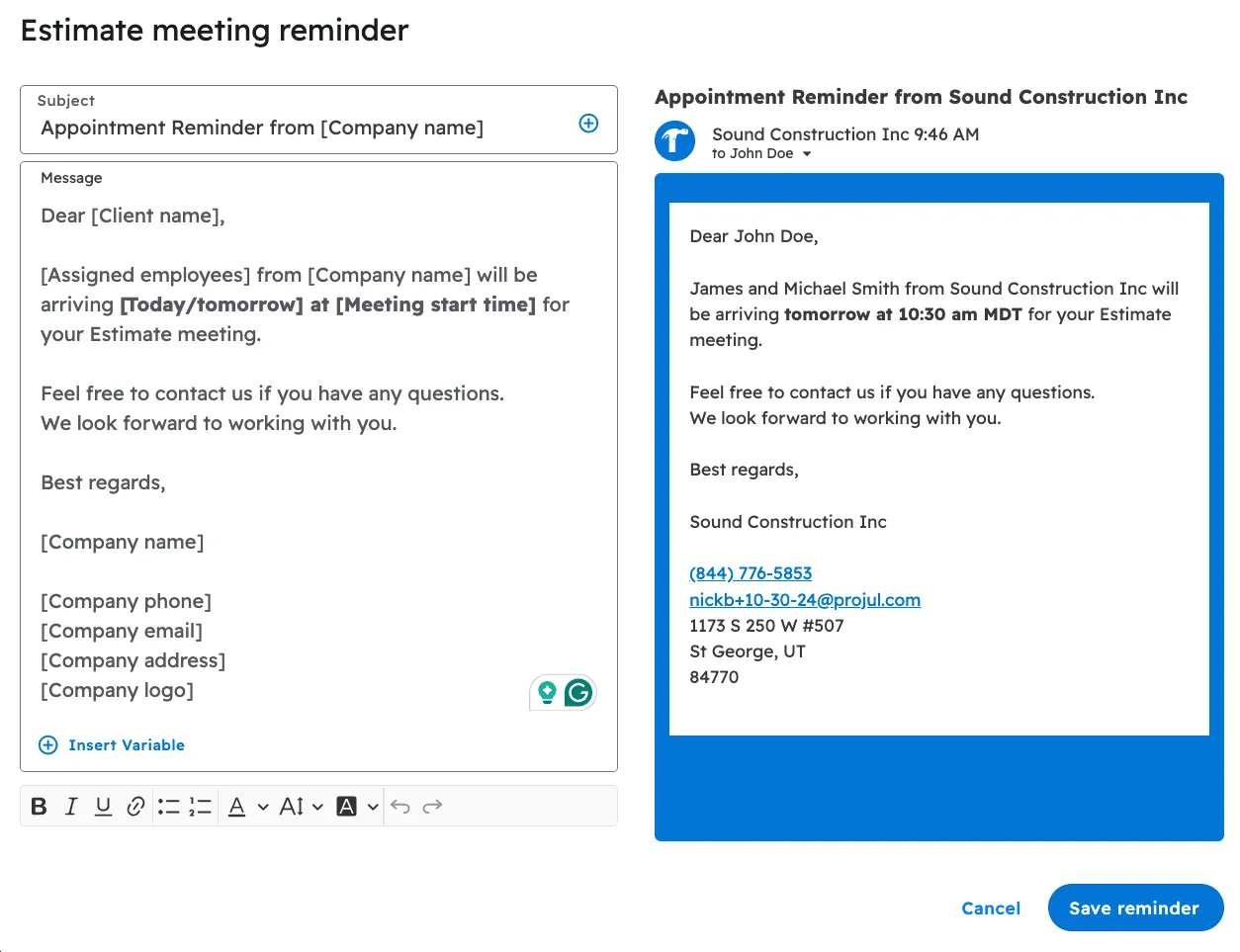 Customize Automated Email Reminders with Projul